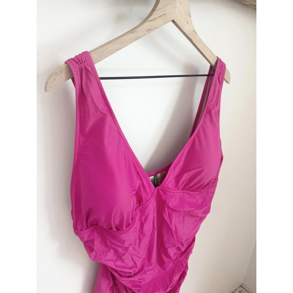 J Crew One Piece Swimsuit V Neck Ruched Pink Size 22‎